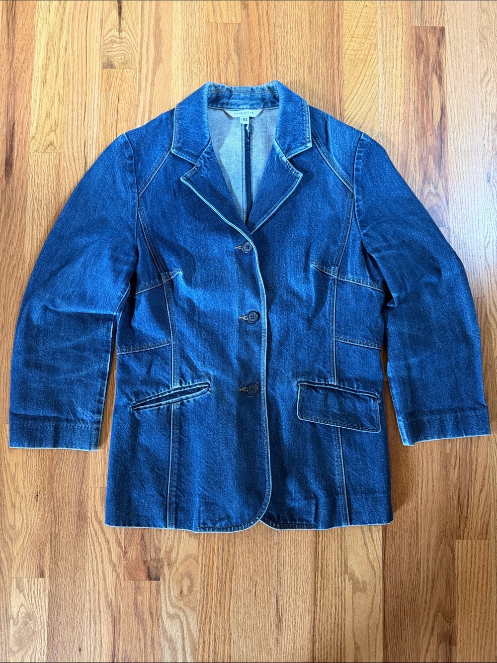 Vintage Liquid Denim Women’s Dark Blue Blazer Jacket 10 Made in USA 100% cotton